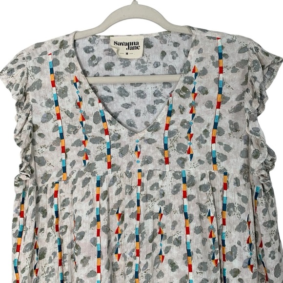 Savanna Jane boho babydoll style leopard print with multi embroidery. Size M - Picture 4 of 9